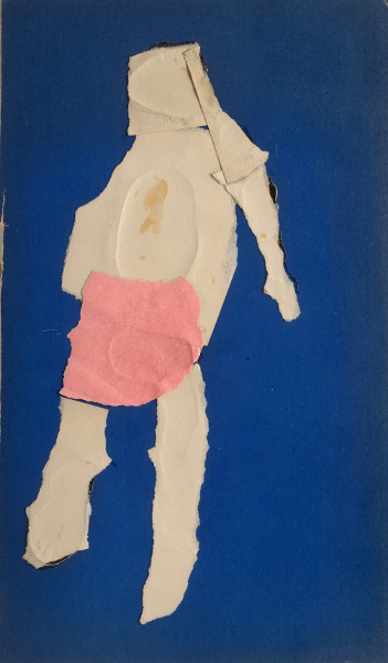 Nicolas de Staël, l’espace en liberté : Nicolas de Staël Personnage, 1954  Collage de papiers déchirés sur carton bleu 32,5 x 19,5 cm